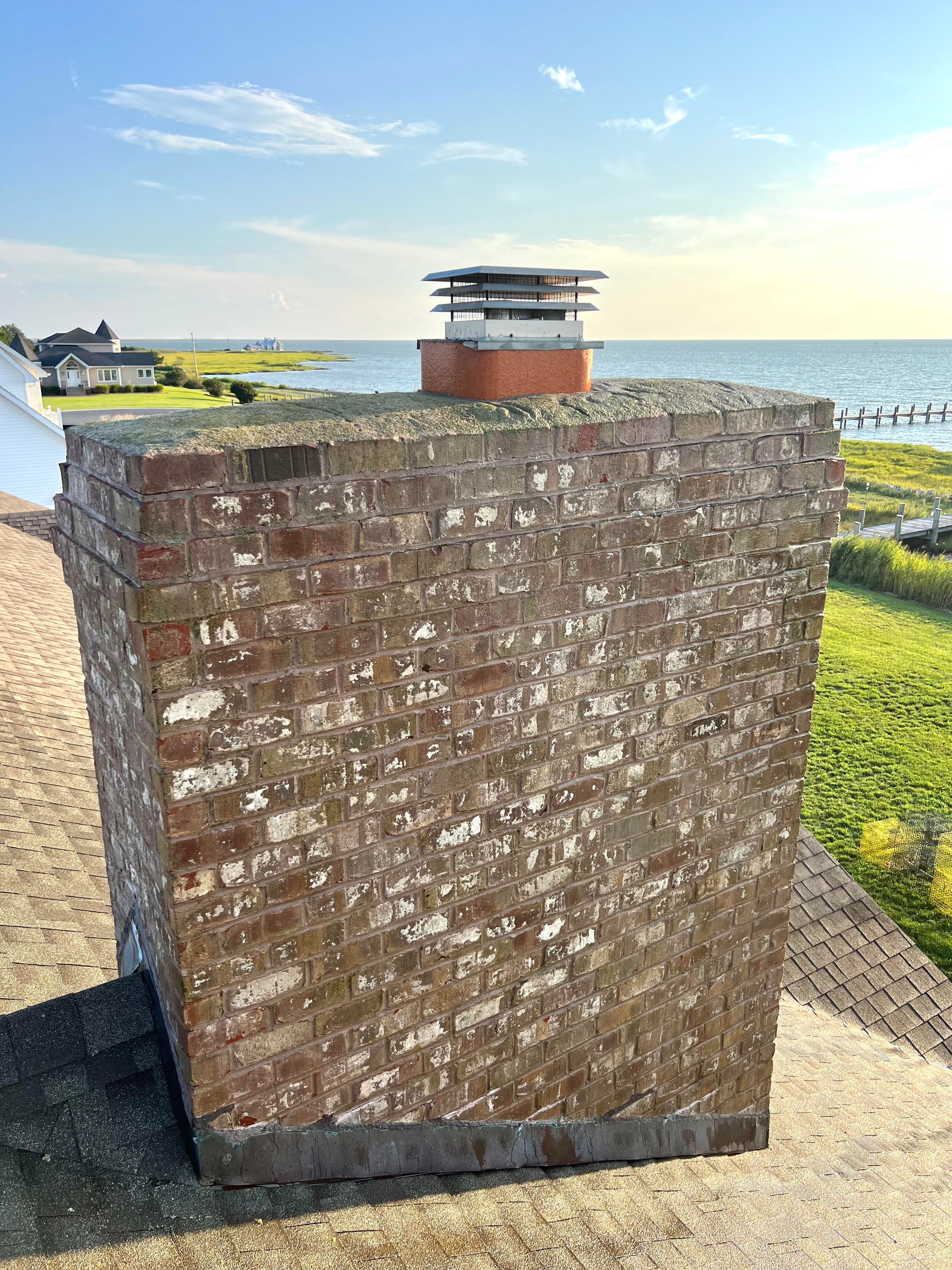 After: Brick chimney — moss & algae removed
